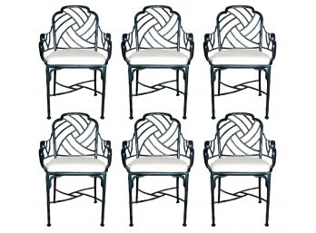 A Set Of 6 Vintage Cast Aluminum Chinese Chippendale Inspired Arm Chairs By Crown Leisure