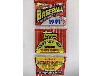 3 1991 Topps Basebal Grocery Rack Packs Vintage Collectible Baseball Card