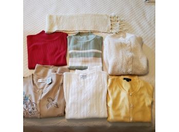 6 Sweaters & 1 Scarf: Breckenridge, Lands' End, Two Croft & Barrows, Close Knit, White Stag,