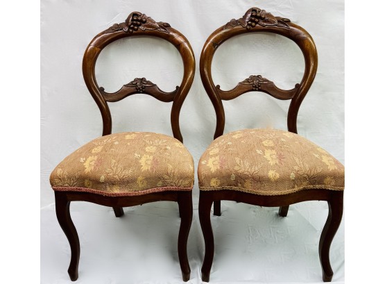2 Antique Carved Victorian Settee Chairs