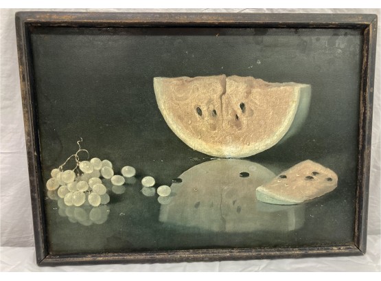 Oil On Board Still Life Of Watermelon And Grapes