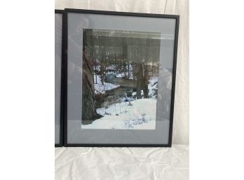 2 Framed Pictures Of A River Wintery Scene In The Woods