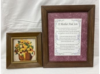 Yellow Flower Embroidery And A Mother And Son Framed Poem