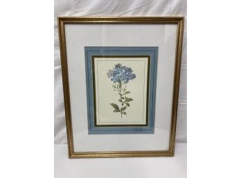 Single Stem Of Blue Flowers Print In Gold Thin Frame
