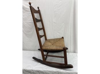 Vintage Childs Rocker With A Rush Seat And All Wooden Good Shape
