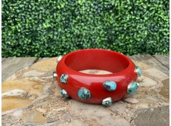 Stunning Rich Red Bakelite With Turquoise Stones
