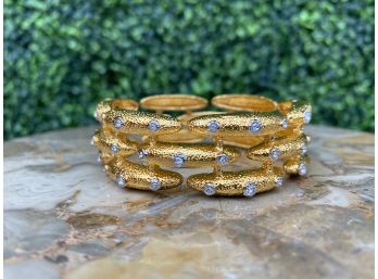 Attractive Brushed Gold Tone Bracelet With Rhinestones