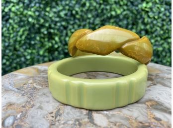 Two Shades Of Green Bakelite Bracelets