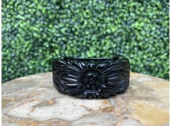 Black Bakelite Bangle Bracelet With Sunflower