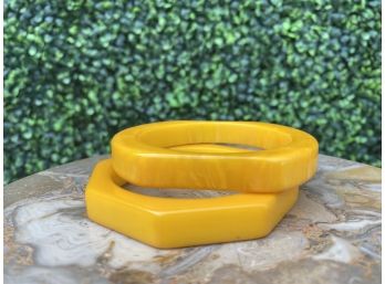 Two Sunny Yellow Bakelite Bangle Bracelets