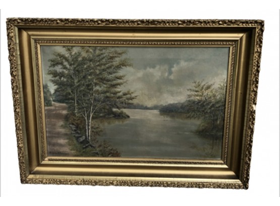 Landscape Painting Signed By Artist, Grace B. Remson In Ornate And Gilt Frame