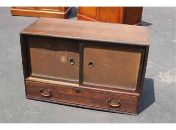 Small Antique Japanese Traveling Chest With Sliding Doors