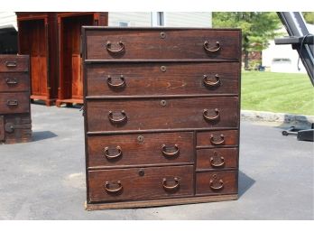 Large Antique Japanese Traveling Chest With Drawers