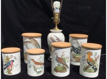 Coveted Portmeira Porcelain Birds Of Britian By E.Donovan Condiment Jars And Lamp