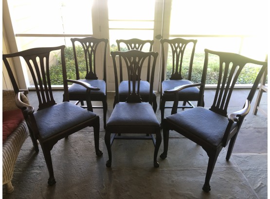 Set Of Six Chippendale Style Mahogany Dining Chairs With Upholstered Seats.