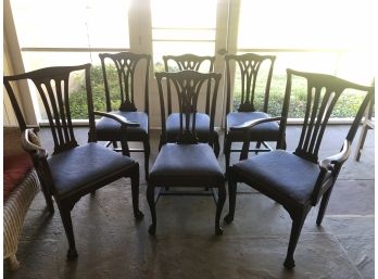 Set Of Six Chippendale Style Mahogany Dining Chairs With Upholstered Seats.
