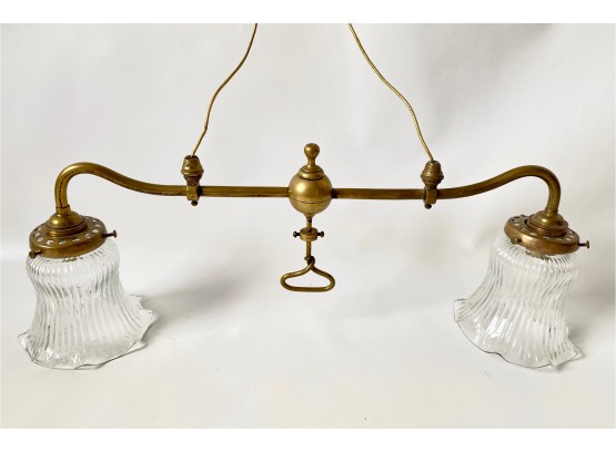 Vintage Brass Victorian Glass Double Chandelier