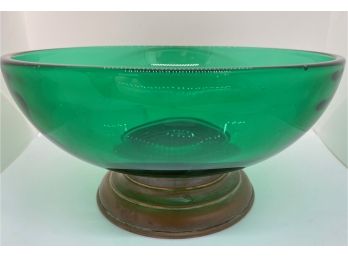 Paden City Glass Emerald Bowl With Copper Base