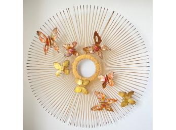 Curtis Jere Vintage Brutalist Starburst Wall Hanging With Butterflies