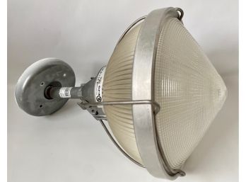 Vintage Industrial Aluminum & Holophane Glass Pendant Lamp