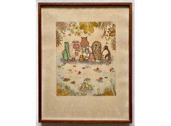 Christine Chagnoux Vintage Limited Edition Signed Hand Colored Etching,  France