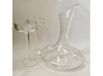 Krosno Glass Carafe, Poland  & Two Wine Glasses