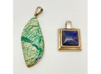 Two Sterling Silver & Stone Pendants, One Is Navaho
