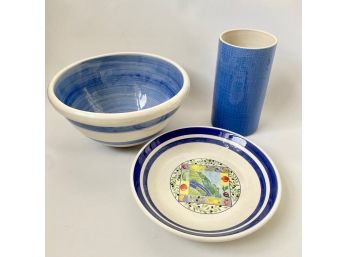 Revol Provence Vase, France,  Large Ceramic Bowl, Portugal, & Himark Plate, Italy