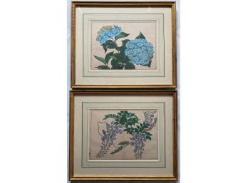 Two Vintage Botanical Hand Colored Book Page Engravings