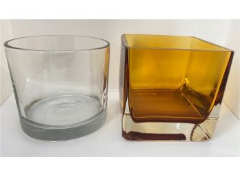 Two Thick Glass Vases