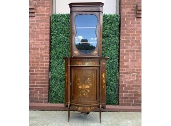 Elegant Inlaid Antique Corner Cabinet  Imported From Italy