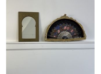 Framed Fan And Brass Framed Mirror