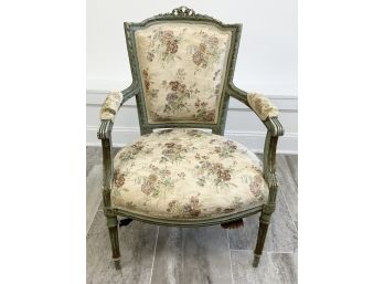 Petite Wooden Vintage Arm Chair With Upholstered Seat And  Back