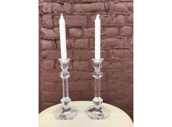 A Pair Val St Lambert Crystal Candle Holders