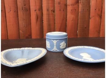 Three Pieces Of Blue & White Wedgwood Jasperware