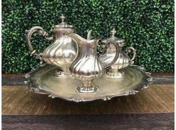 Silver Tea Set With Tray, 800- UPDATED DESCRIPTION