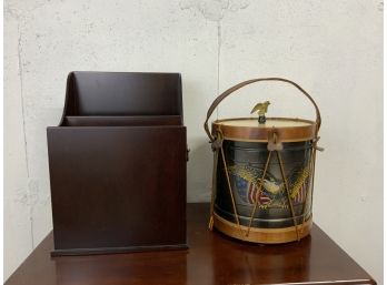 Old Drum Shop Reproduction Patriotic Ice Bucket & Wooden Desk Accessory