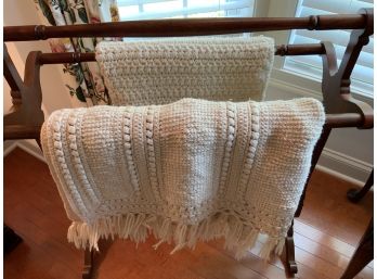 Throw Blankets And Scrolled Blanket Rack