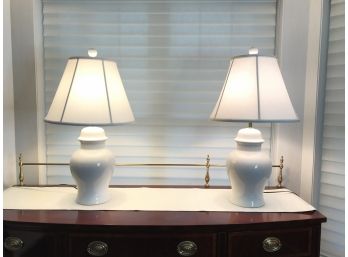 Pair Of White Ceramic Jar Lamps