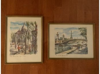 Two Parisian Watercolors Framed Signed Arno