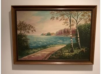 Framed Oil Painting Of Birch Trees