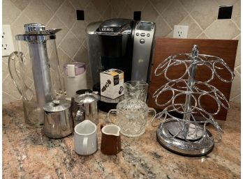 Keurig Coffee Pot (turns On) Lot & Accesories, Krups Coffee Grinder (turns On), And More