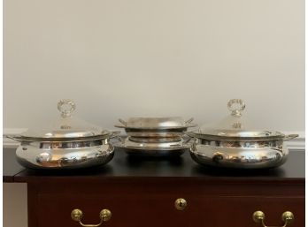 Four Silver Plate Serving Dishes With Lids