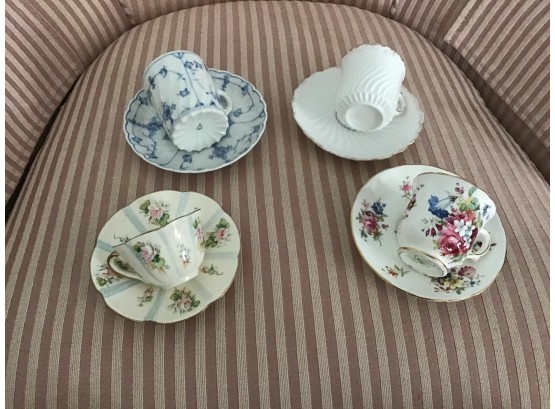Four Vintage Sets Of Blue And White Demitasse Cups And Saucers - Lot #3