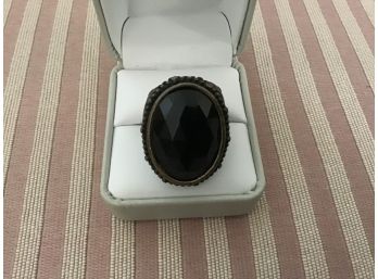 Faceted Black Oval And Beaded Ring - Lot #10