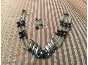 Sterling Silver And Bead Triple Row Necklace