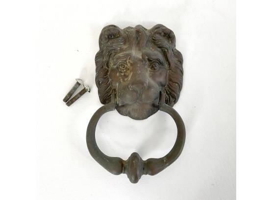 Weathered Bronze Lion Head Door Knocker - Made In England