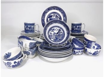 Vintage Assortment Of Blue Willow Pattern China By Johnson Bros, Homer Laughlin And Churchill