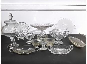 Collection Of Vintage And Antique Pressed Glassware Serving Pieces