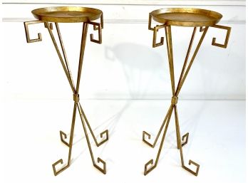 Pair Of Gold Finish Metal Hollywood Regency Style Plant Stands